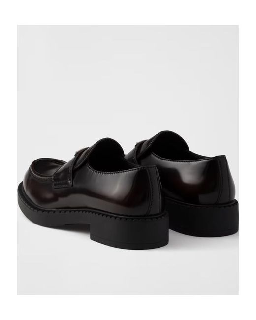 Prada Black Strap-Detailed Rounded-Toe Loafers for men