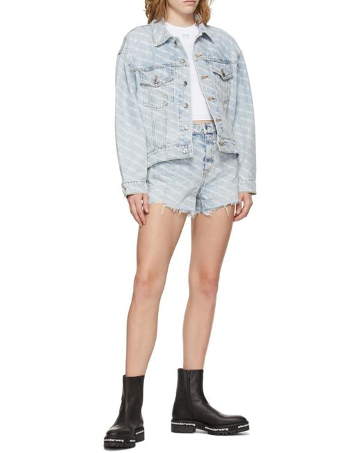 Alexander Wang Blue Allover Logo Printed Denim Jacket