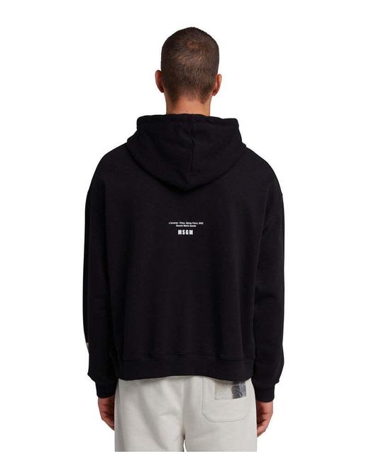 MSGM Black Slogan-Print Organic-Cotton Hoodie for men
