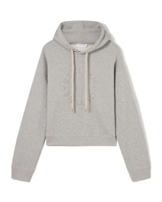 Stella McCartney Gray Melange Logo-Embroidered Cropped Hoodie for men