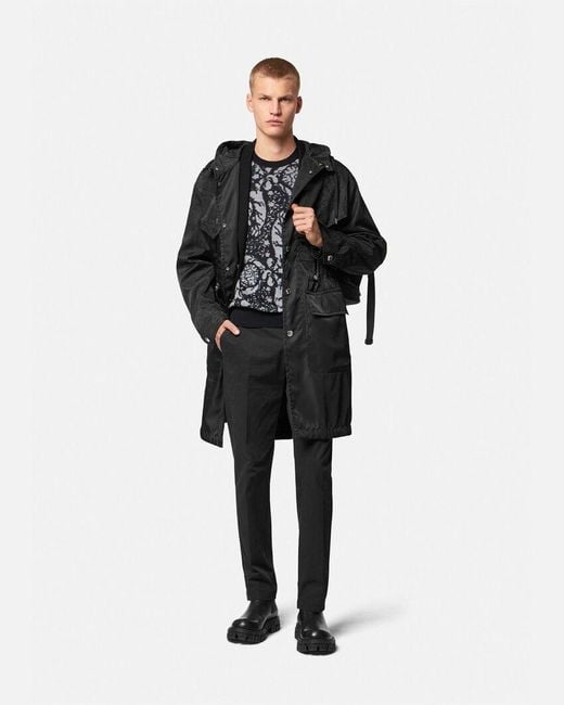 Versace Gray Baroque Motif Crewneck Knitted Jumper for men