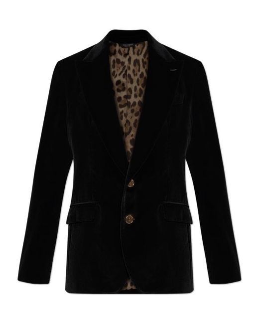 Dolce & Gabbana Black Velvet Notched-Lapel Blazer for men