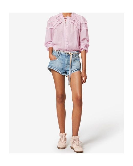 Isabel Marant Pink Isabel Marant Étoile Christa Ruffled Buttoned Blouse