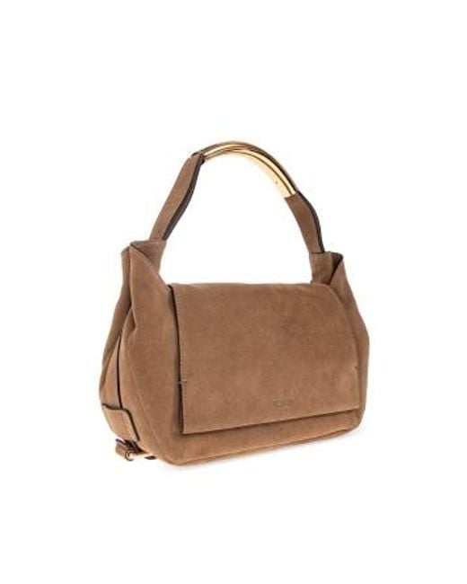 Moschino Brown Logo Embossed Top Handle Bag