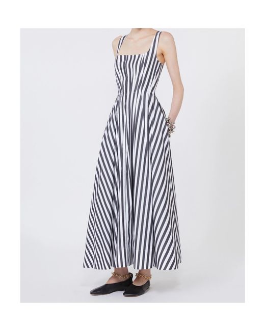 Sportmax White Fit-And-Flare Cotton-Poplin Dress With Square Neckline