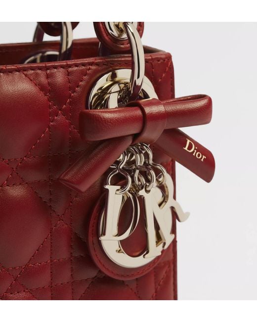 Dior Red Mini Lady Bag With Chain