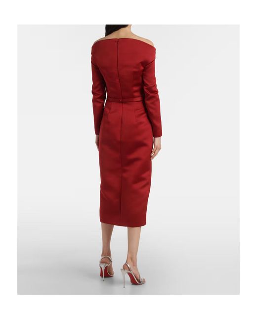 Safiyaa Red Asuman Off-Shoulder Midi Dress