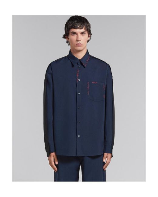 Marni Blue Raw Cut Boxy Shirt for men