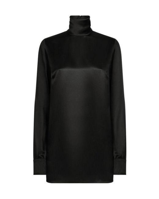 Dolce & Gabbana Black High Neck Satin Blouse
