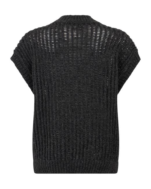Peserico Black Open-Knit V-Neck Knitted Top