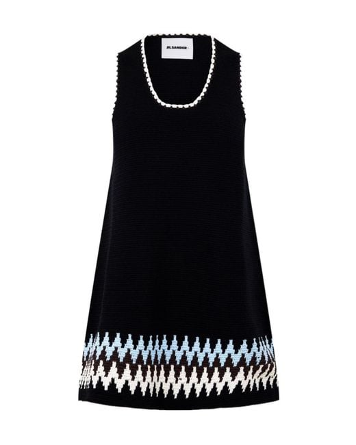 Jil Sander Black Intarsia Knit Mini Dress
