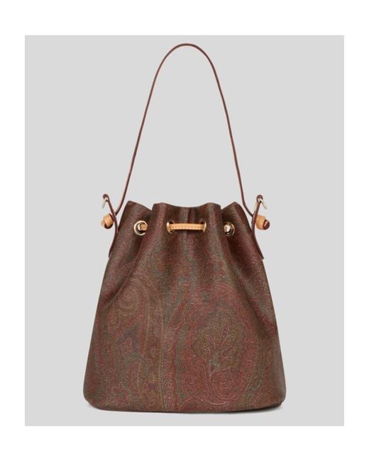 Etro Brown Paisley Bucket Bag