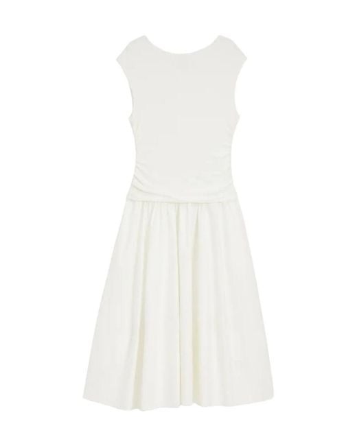Boss White Ruched-Detail Midi Dress