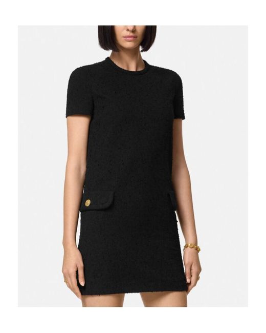 Versace Black Tweed Shift Minidress