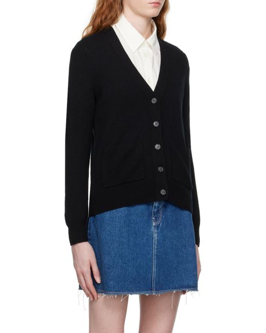 A.P.C. Black V-Neck Logo Embroidered Cardigan