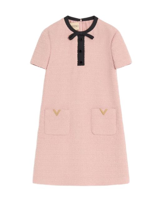 Valentino Pink Bow Detailed Crewneck Mini Dress
