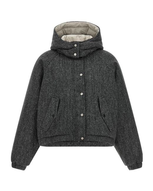 Brunello Cucinelli Gray Donegal Tweed Hooded Jacket