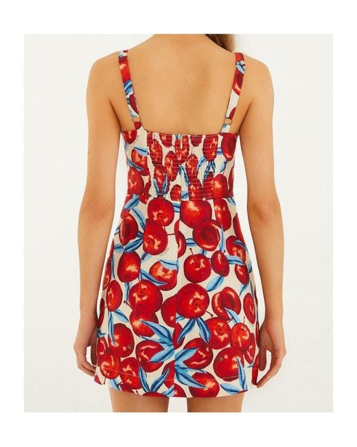 Farm Rio Red Cherry-Print Mini Dress
