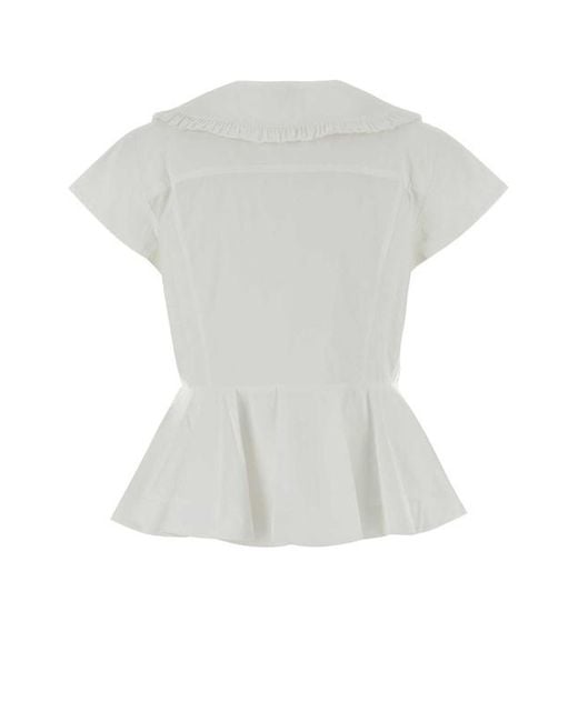 Ganni White Ruffled Peplum Tie-Front Top