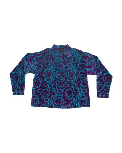 Versace Blue Baroque Button-Down Shirt for men