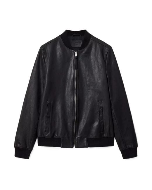 AllSaints Black Zip-Up Leather Bomber Jacket for men