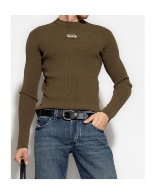 DIESEL Green Logo Plaque Ribbed-Knit Top for men