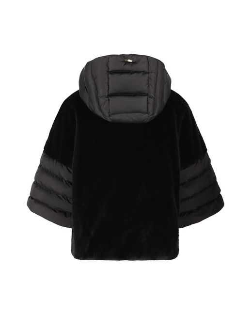 Herno Black Satin Alternative Fur Cape