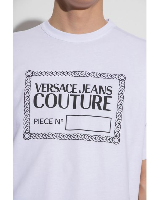 Versace Jeans White Logo-Print Short-Sleeved T-Shirt for men