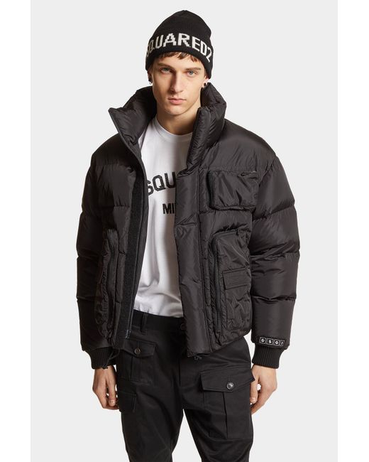 DSquared² Black High-Neck Quilted Puffer Jacket for men