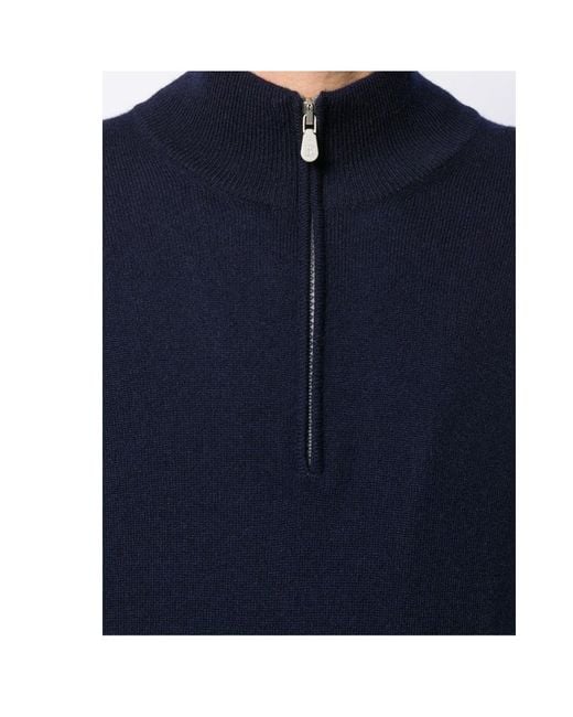 Brunello Cucinelli Blue Funnel-Neck Knitted Polo Shirt for men