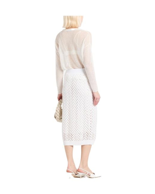 Brunello Cucinelli White Versatile Sequin Knit Midi Skirt