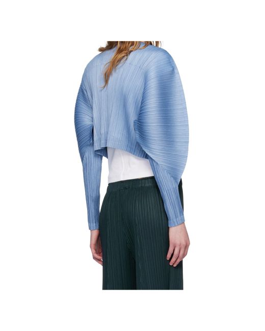 Pleats Please Issey Miyake Blue Puffy V-Neck Top
