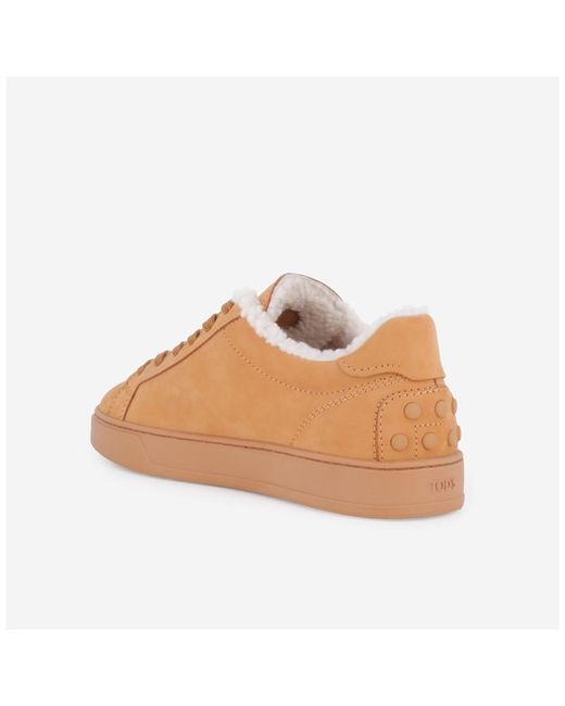 Tod's Brown Shearling Low-Top Sneakers