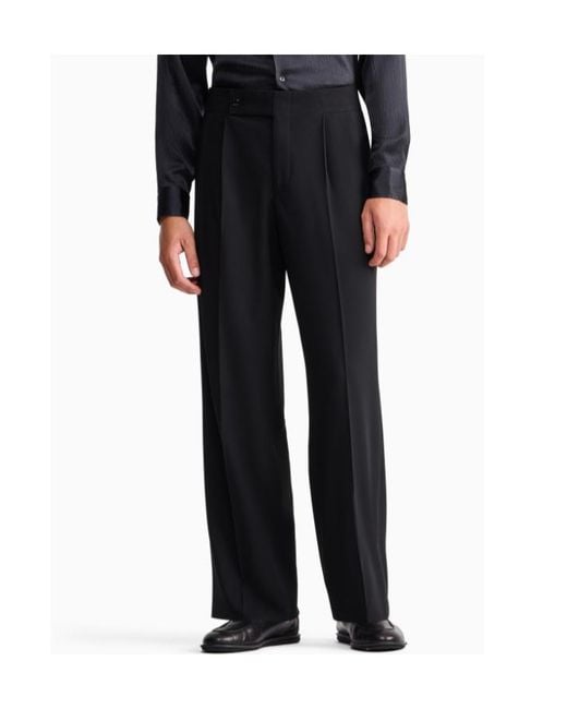 Giorgio Armani Black Pleated Wide-Leg Trousers for men