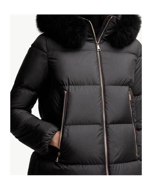 Moncler Black Laichefur Shearling-Trimmed Short Down Jacket