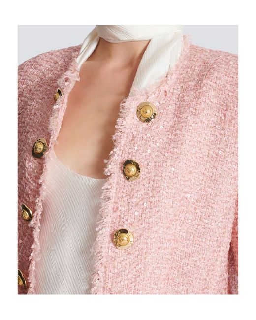 Balmain Pink Tweed Sequinned Blazer