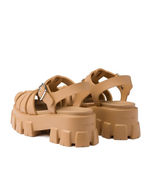 Prada Brown Foam Triangle-Logo Ankle Strapped Sandals