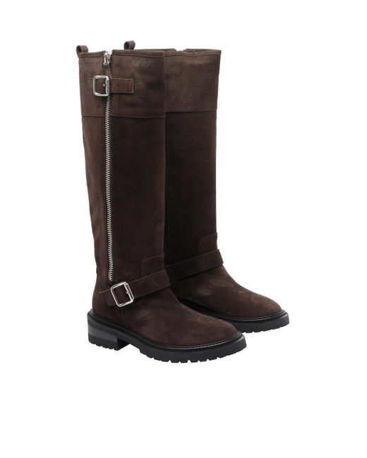 Via Roma 15 Brown Buckled Round-Toe Boots