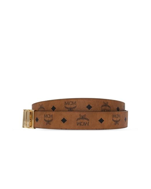 MCM White Claus M Monogram Printed Reversible Belt