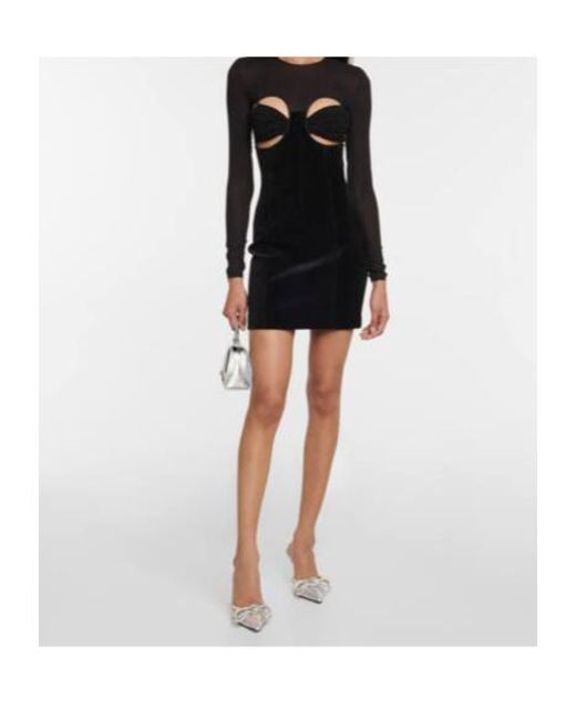 Nensi Dojaka Black Cutout Velvet Minidress