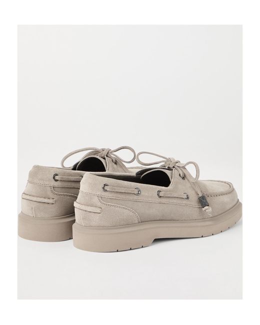 Brunello Cucinelli Gray Monili-Chain Slip-On Boat Shoes