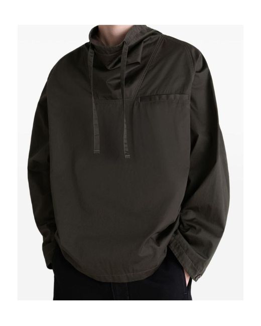 Lemaire Black Funnel Neck Drawstring Sweatshirt for men