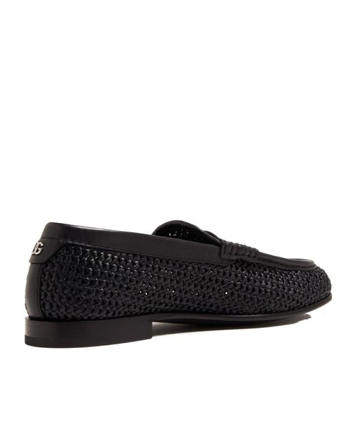 Dolce & Gabbana Black Logo Lettering Interwoven Penny Loafers for men