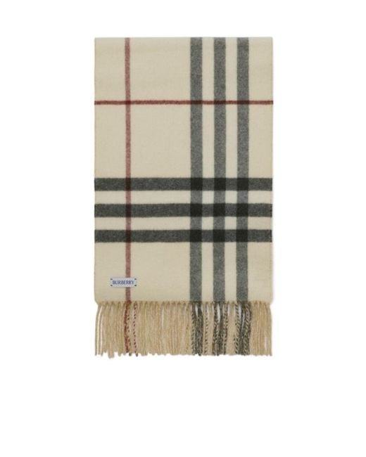 Burberry Natural Reversible Checked Fringed Scarf for men