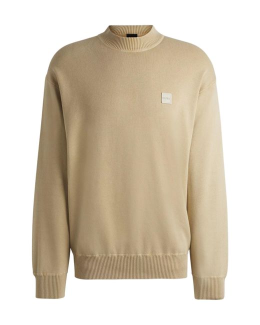 Boss Brown Mock-Neck Cotton Sweater for men