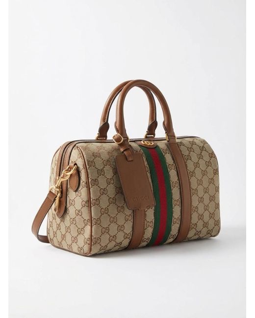 Gucci Brown Ophidia Monogrammed Medium Boston Bag