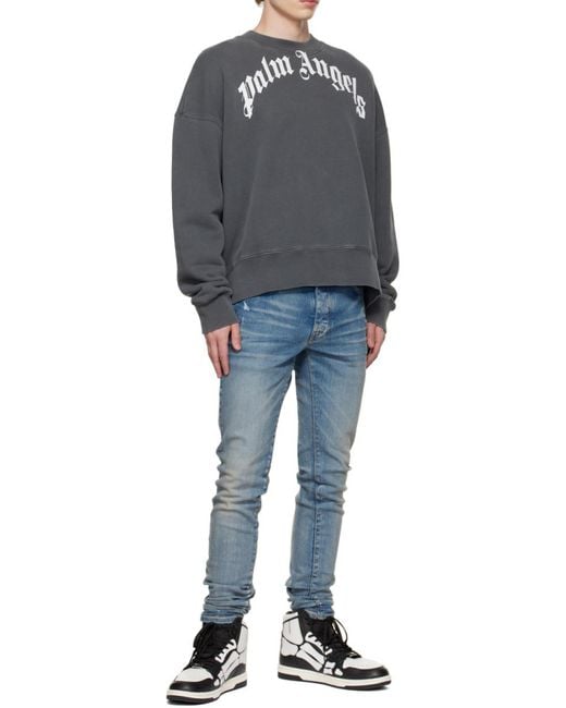 Palm Angels Gray Logo Printed Crewneck Sweatshirt for men
