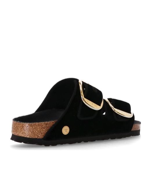 Birkenstock Black Double Buckle Slip-On Velvet Sandals