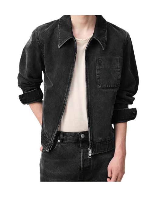 AMI Black Ami Zip-Up Denim Jacket for men