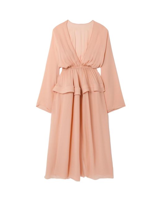 Alaïa Pink Alaïa V-Neck Peplum-Detail Maxi Dress